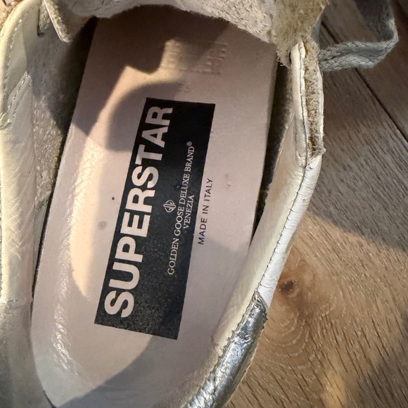 Golden Goose White & Silver Superstar Sneakers - Picture 6 of 9
